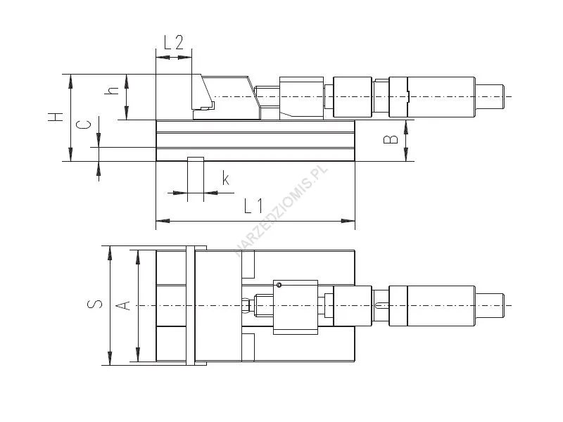 Rysunek techniczny: Imadło maszynowe precyzyjne - modułowe, moduł ze szczęką ruchomą 6623 150 KL.I - BISON-BIAL